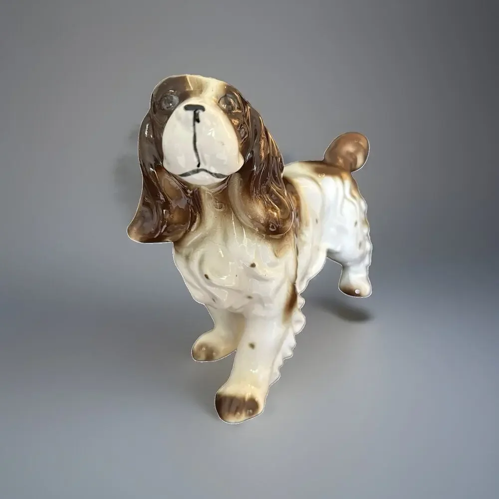 Vintage Porcelain Cocker Spaniel Dog Figurine Brown White Japan Collectible 7” T
